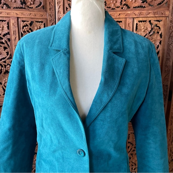 Vintage Handmade Western Teal Faux Suede Single-Button Women's Blazer Jacket - Picture 2 of 9